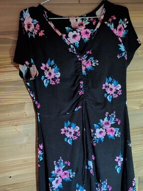 No Boundaries Black Dress with Pink and Blue Floral Print